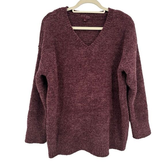 Barefoot Dreams CozyChic V-Neck Pullover Sweater Burgundy Plush Soft Size Small - Picture 1 of 7